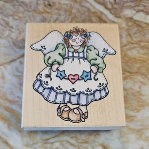 RUBBER STAMPEDE Angel Rubber Stamp with Heart and Stars